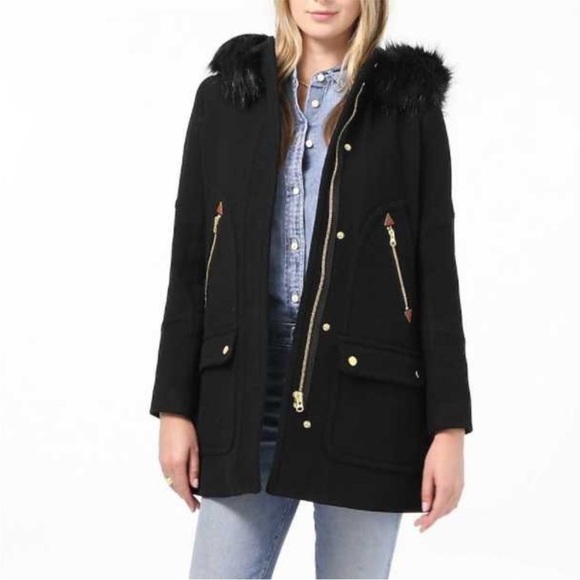 J. Crew Petite Chateau Parka in Italian Stadium-Cloth Wool Black Style J8369 - Picture 2 of 9